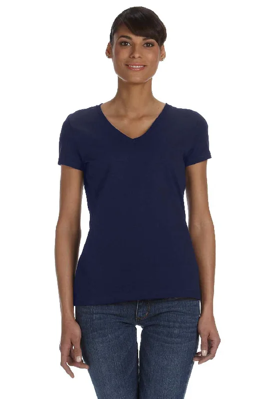 Fruit Of The Loom Womens HD Jersey Short Sleeve V-Neck T-Shirt - Navy Blue - Closeout