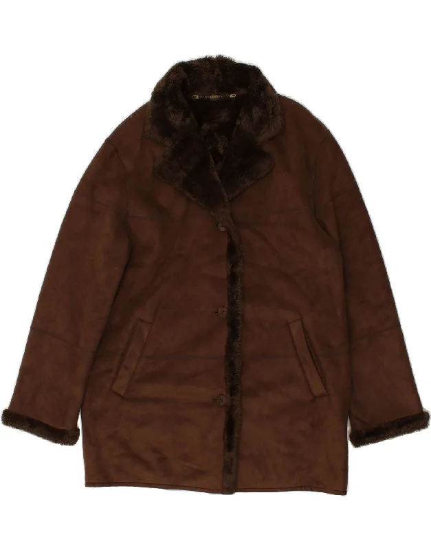 DELMOD Womens Sherpa Coat UK 14 Large  Brown Acrylic