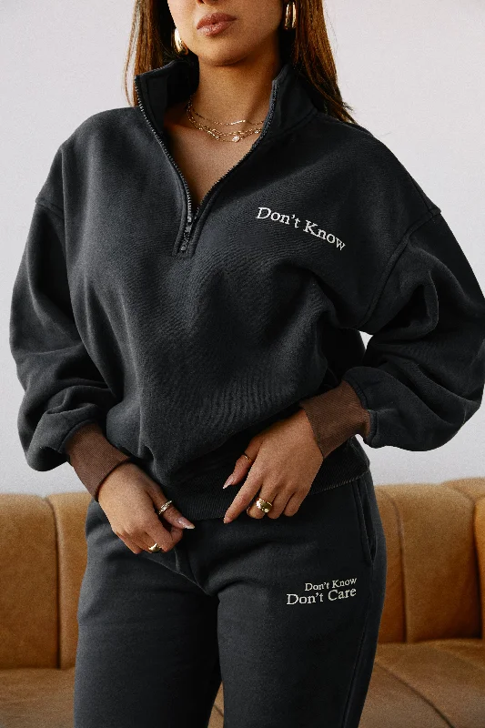 Don't Know Don't Care Quarter Zip Sweater Top - Navy