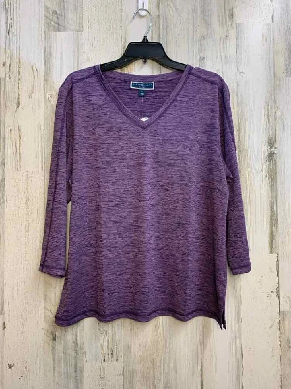 NWT KAREN SCOTT Tops Size L Purple SPACE DYE 3/4 LENGTH TOP