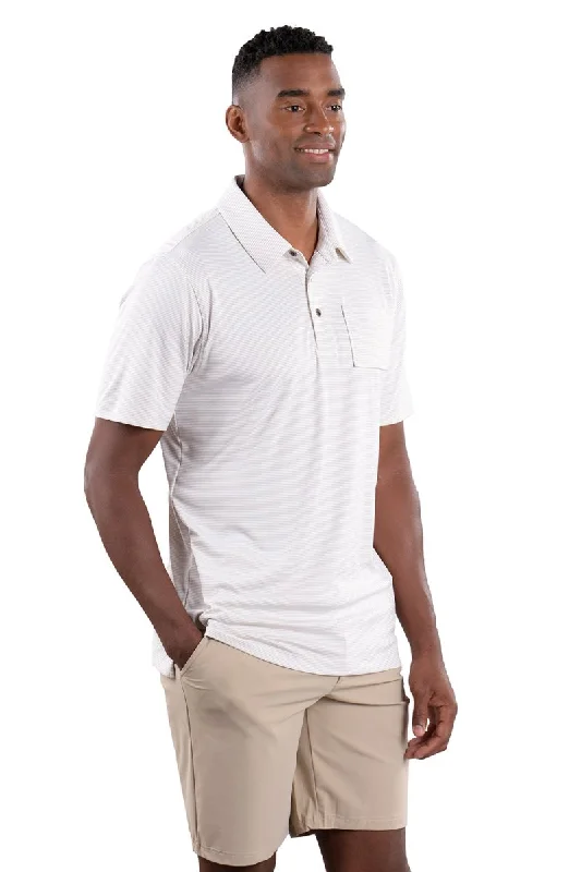 Toby Polo White/Tan Stripe - Comfort Fit - FINAL SALE