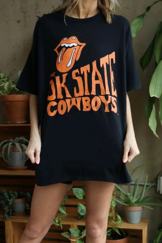 Rolling Stones OSU Cowboys Dazed Thrifted Tee in Black