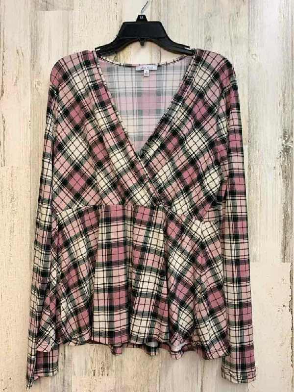 WHITE BIRCH Tops Size XL PINK/WHT/BLK Plaid LONG SLEEVES TOP