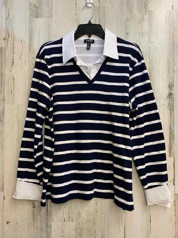 JONES NEW YORK Tops Size XL NAVY/WHT Stripe LONG SLEEVES TOP