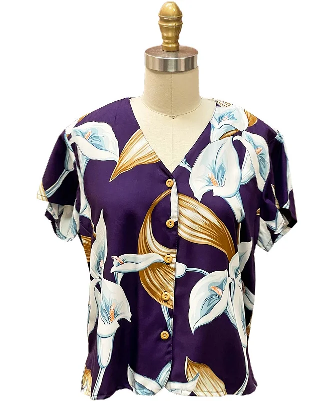 Ladies Calla Lily Purple V-Neck Blouse