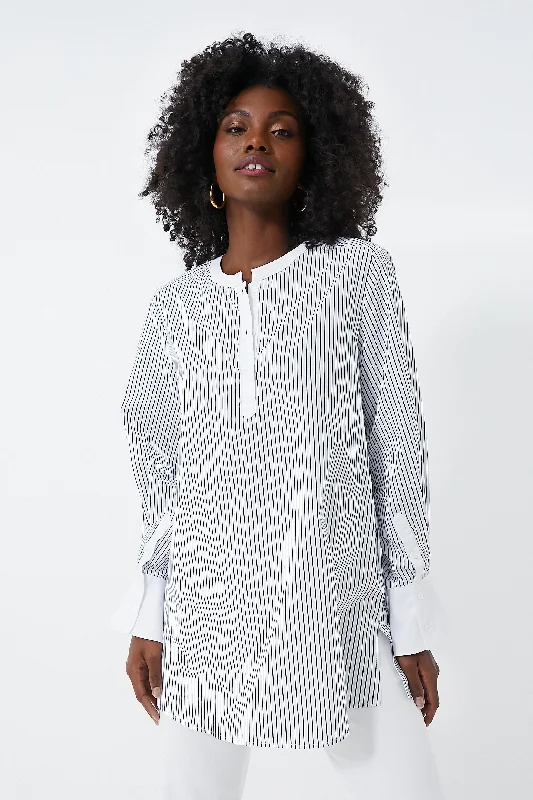 White and Navy Pinstripes Zoe Popover Tunic