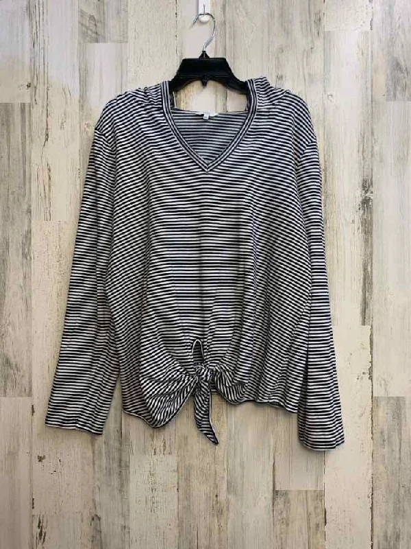 CROWN & IVY Tops Size XL NAVY/WHT Stripe HOOD TOP