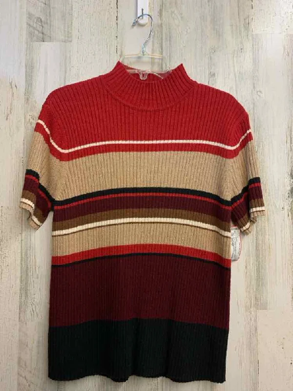 PRE-OWNED EMMA JAMES Tops Size XL RED/BEG/WINE Stripe SHORT SLEEVES Sweater