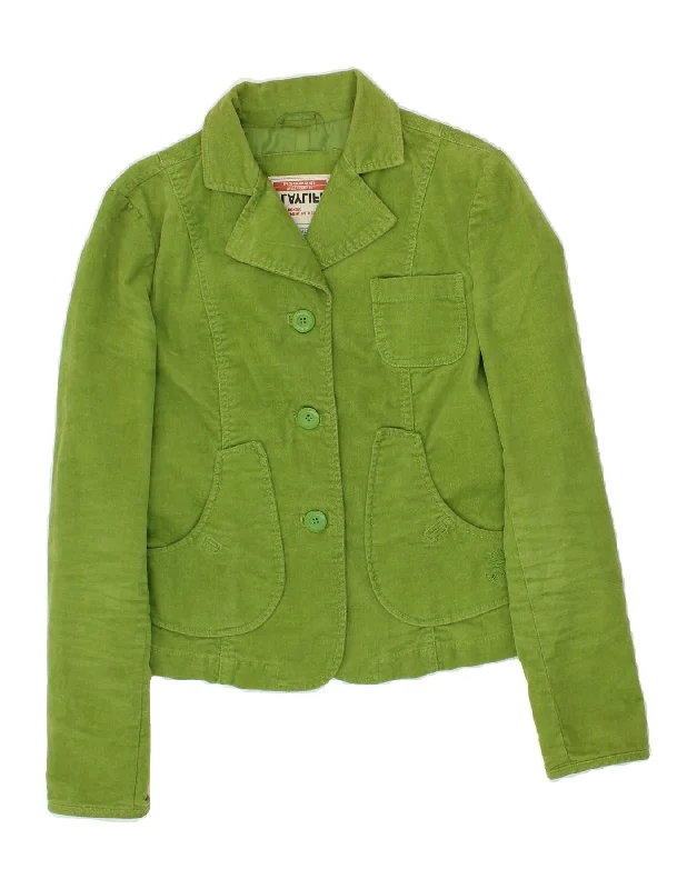 PLAYLIFE Womens Crop Denim Jacket UK 10 Small Green Cotton