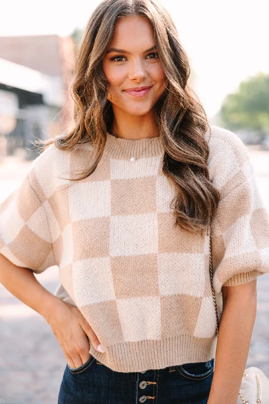 Love Like That Latte Brown Checkered Crop Sweater