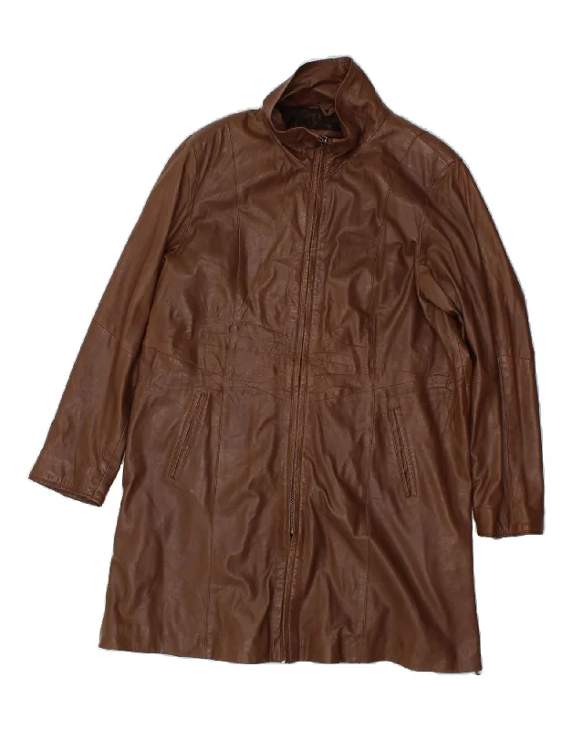 LAKELAND Womens Leather Coat UK 18 XL Brown Leather