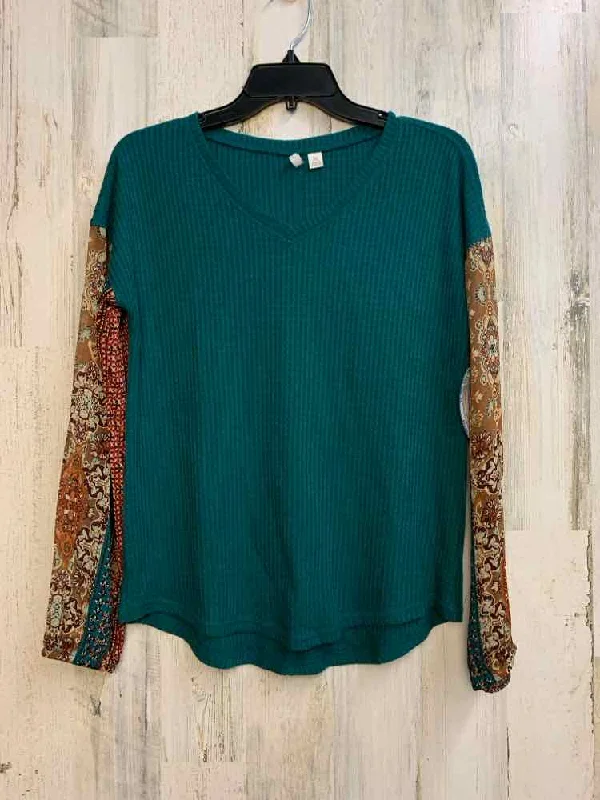 CATO Tops Size XS TEAL/MULTI Patchwork LONG SLEEVES TOP