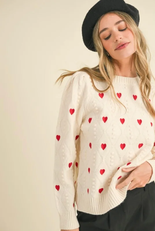 Heart Embroidery Pom Sweater