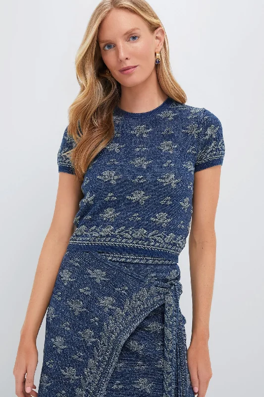 Dark Indigo Printed Short Sleeve Pullover