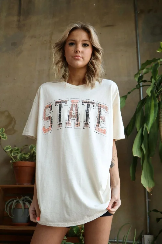 Livy Lu: OSU Oklahoma State Cowboys Tartan Thrifted Tee in Off White