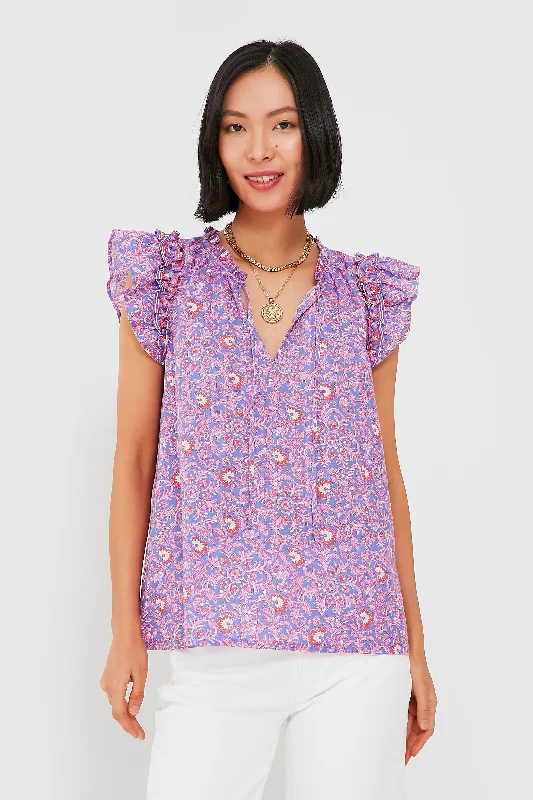 Violet Katama Tile Ruffle Popover Top