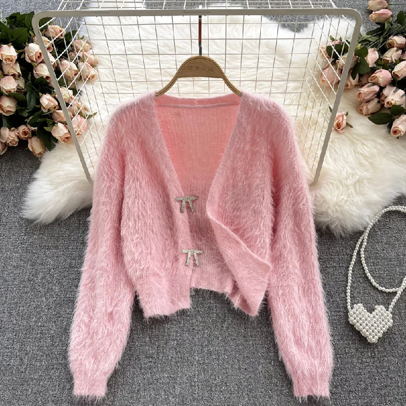 Sweet temperament imitation mink hair high waist short sweater coat  1620