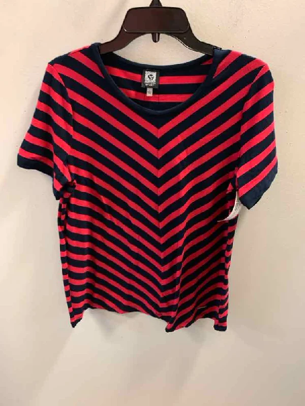 ANNE KLIEN Tops Size L RED/NAVY CHEVRON TOP