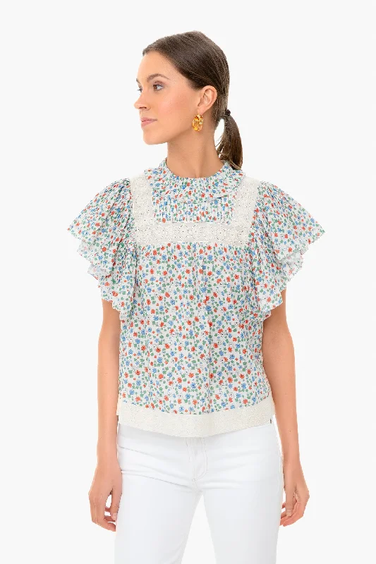 Multi Bubbie Ditsy Short Sleeve Top