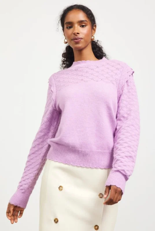 Long Sleeve Pointelle Sweater in Lilac