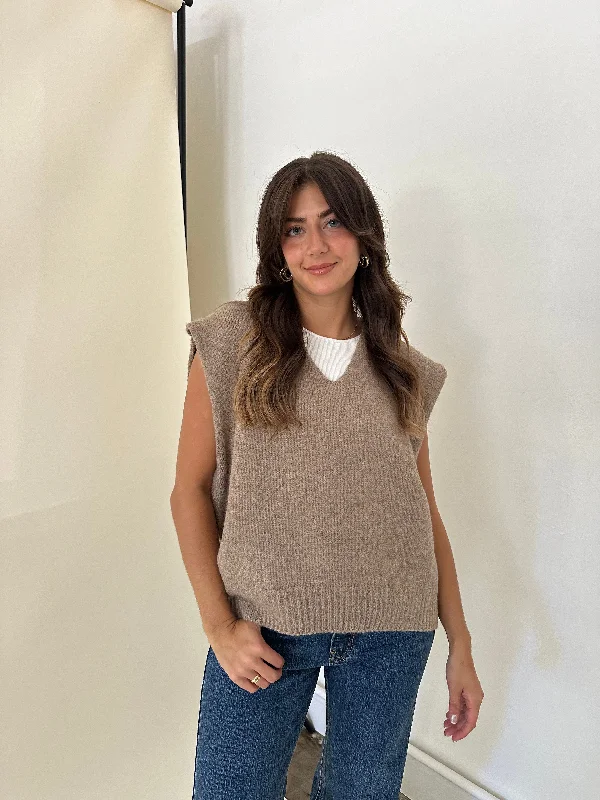 Daphne Soft Knit Oversized Vest Top (Taupe)