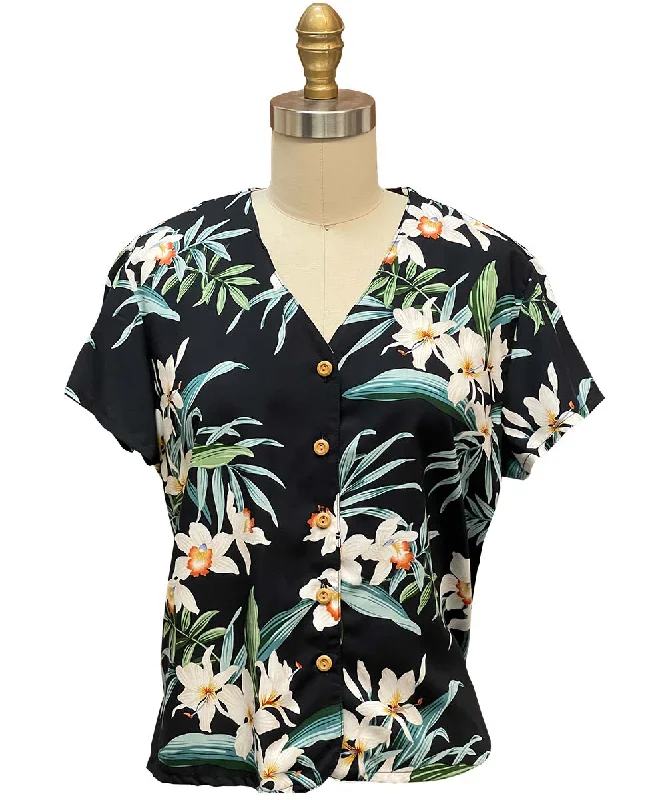 Ginger Orchid Black V-Neck Blouse