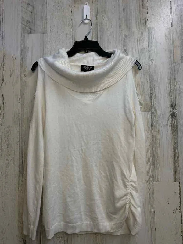 NWT HOOKED UP Tops Size M White LONG SLEEVES TOP/COWL NECK/PEEKABOO SHOULDERS