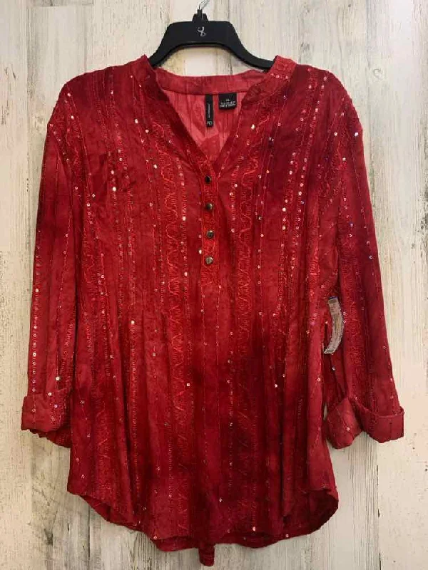 PRE-OWNED NEW DIRECTION Tops Size XL Red Stripe LONG SLEEVES TOP/BUTTONS