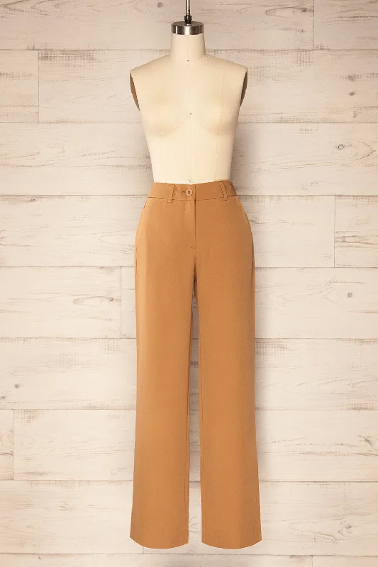 Sutton Caramel | Straight Leg Pants w/ Lateral Pockets