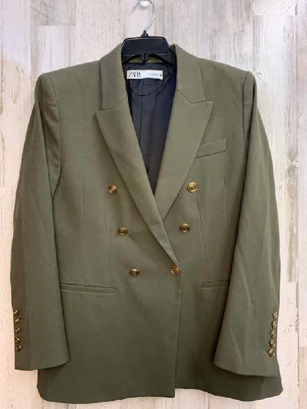 PRE-OWNED ZARA Tops Size XL Olive LONG SLEEVES Blazer/GOLD BUTTONS