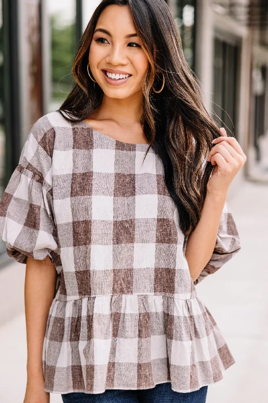 It's All True Cocoa Brown Buffalo Plaid Top