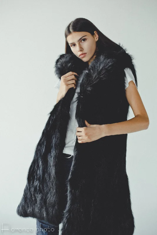 Black Long Fox Fur Vest