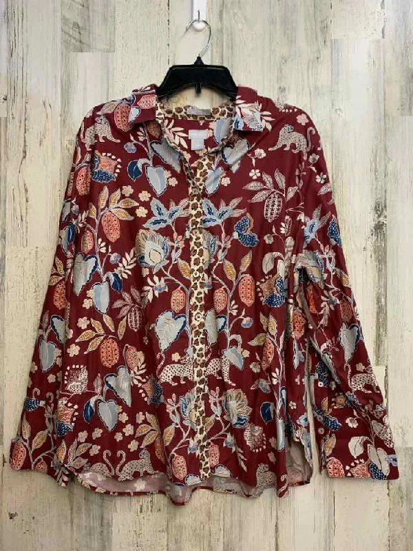 PRE-OWNED CHICOS Tops Size XL BURGANDY Floral LONGSLEEVE TOP/BUTTON UP