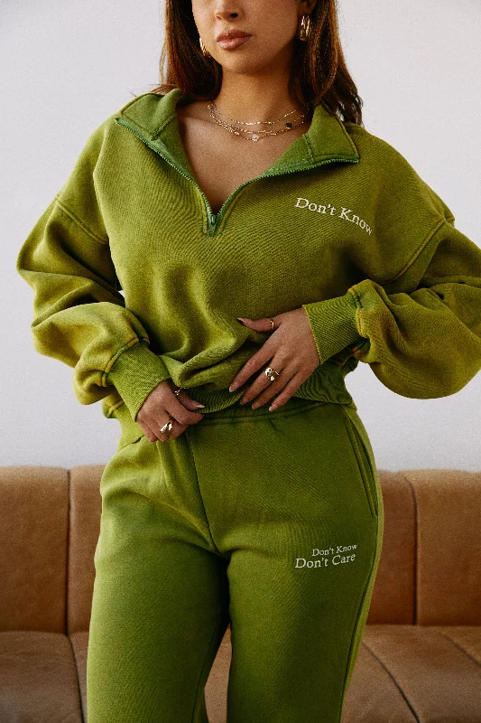 Don't Know Don't Care Quarter Zip Sweater Top - Green