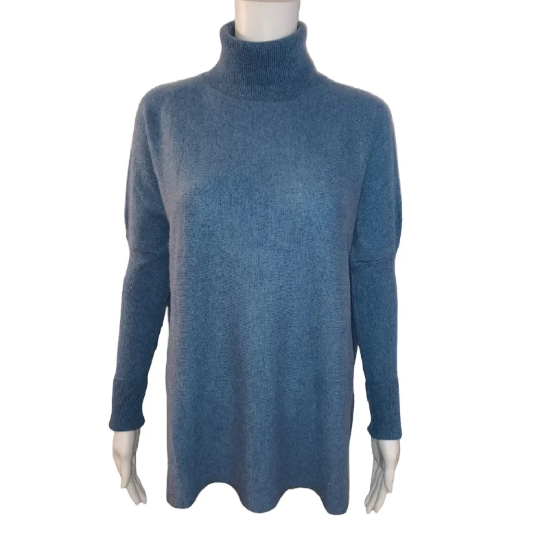 Roll Collar Cashmere Tunic in Denim Blue