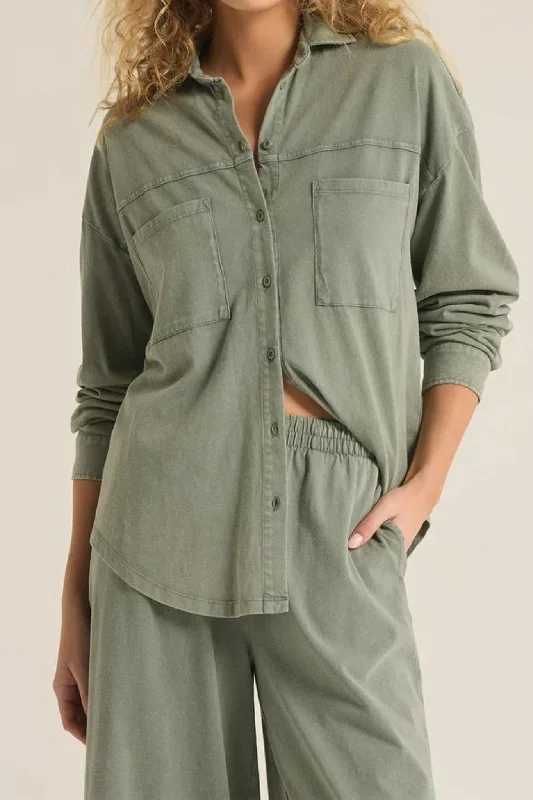 Z Supply: Niccola Button Up Top in Palm Green