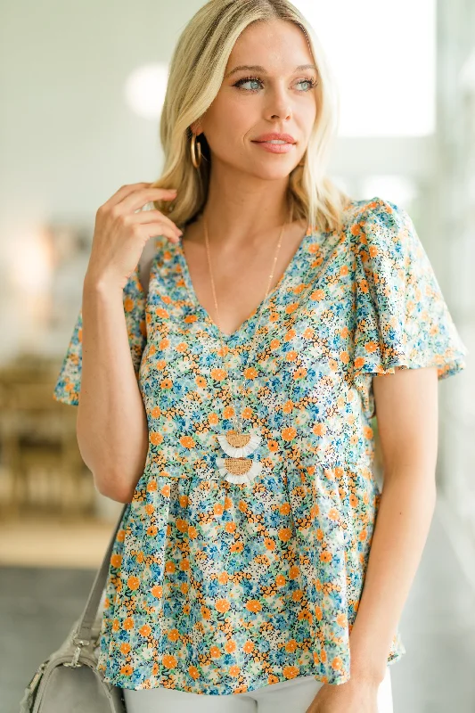 Everything Is Perfect Orange Ditsy Floral Top