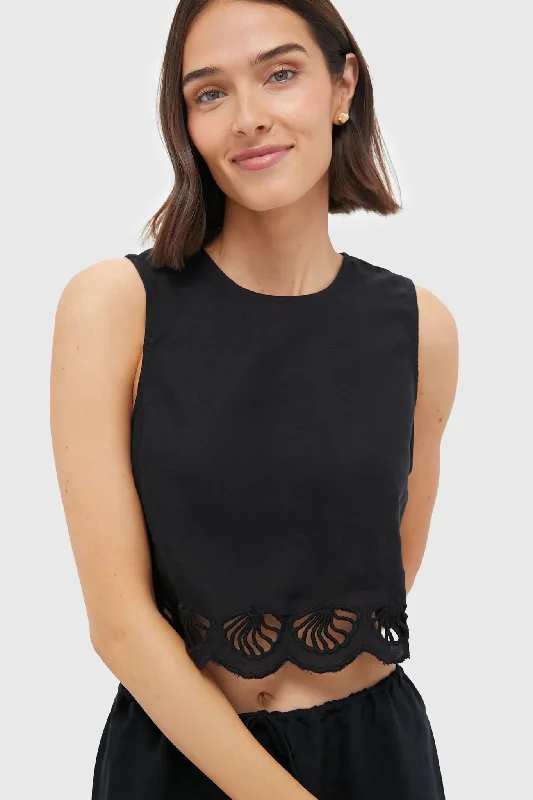 Black Air Linen Scallop Tank