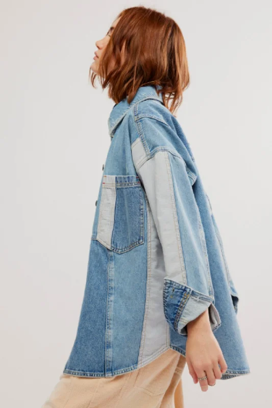 Free People: Mountain Roads Top in Mixed Denim