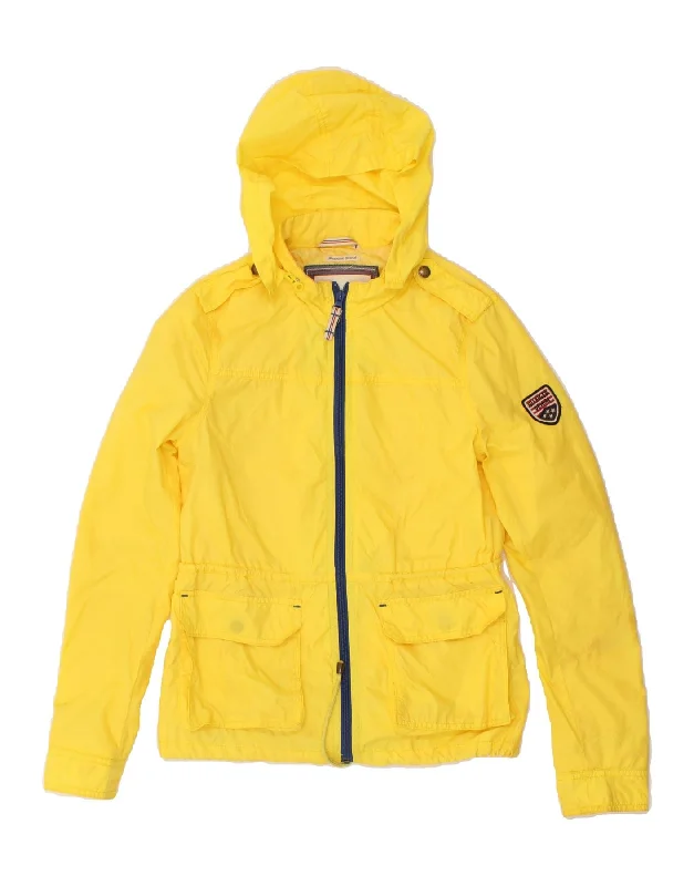 TOMMY HILFIGER Womens Hooded Rain Jacket UK 10 Small Yellow Polyester