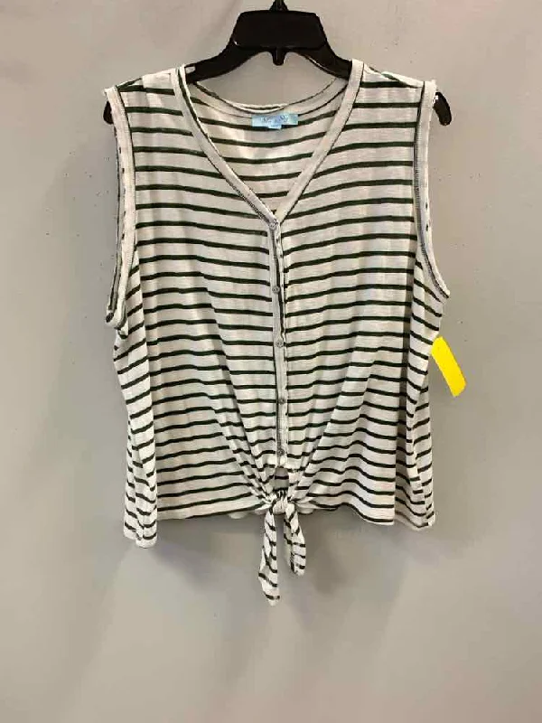 Size 1X SHE & SKY WHITE/GREEN SLEEVELESS Stripe