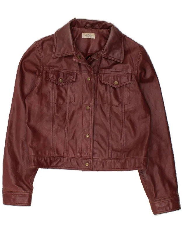 ST. BERNARD Womens Crop Leather Jacket UK 12 Medium Maroon Leather