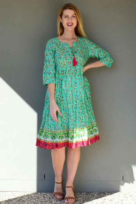 Green Floral Printed Tunic Dress