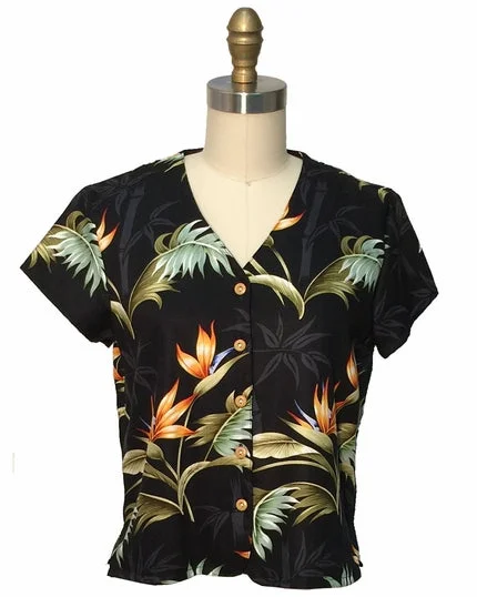 Ladies Bamboo Paradise Black V-Neck Blouse