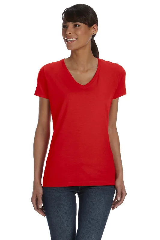 Fruit Of The Loom Womens HD Jersey Short Sleeve V-Neck T-Shirt - True Red - Closeout