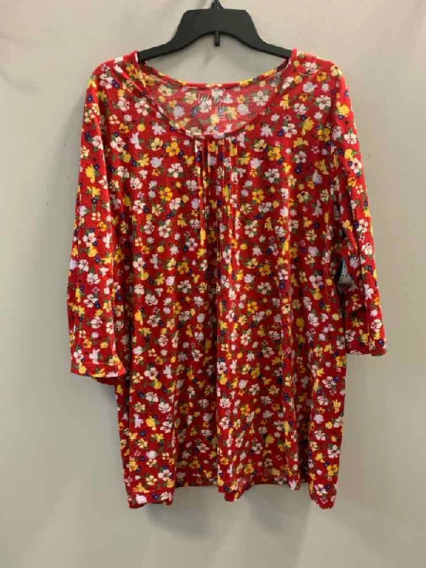 ULLA POPKEN Tops Size 16/18 RED/YELLOW Floral TOP