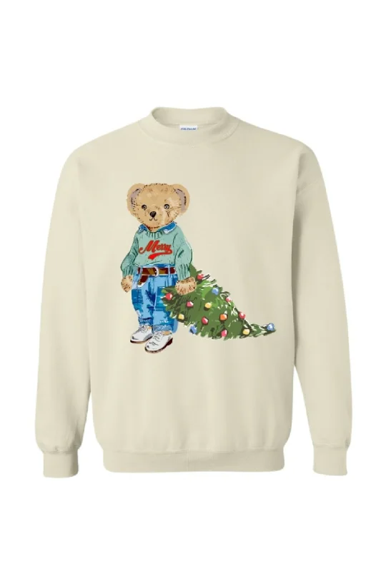 Madley: Christmas Bear Sweatshirt in Khaki