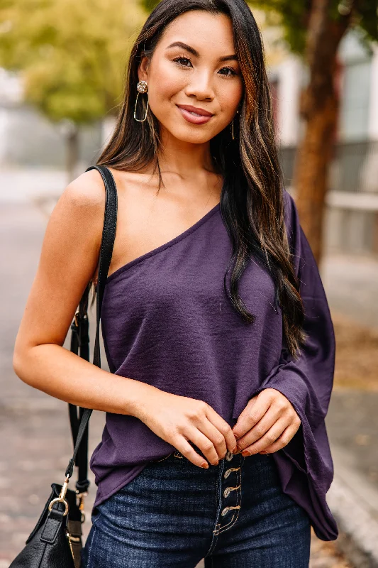 Go Where You Choose Grape Purple One Shoulder Top