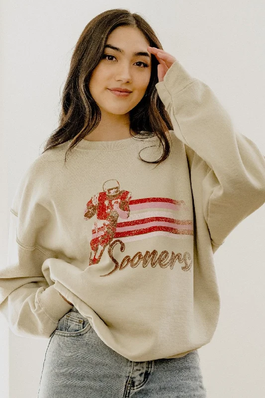 Livy Lu: OU Oklahoma Sooners Mono QB Thrifted Sweatshirt in Sand