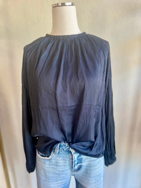 Midnight Navy Satin Blouse